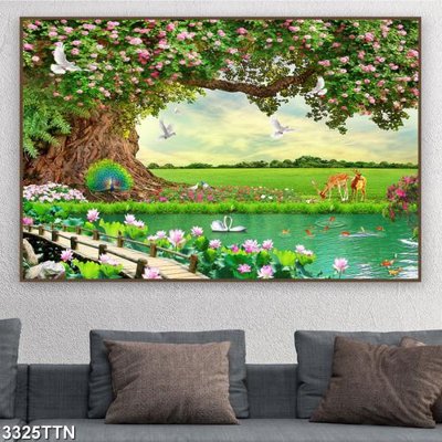 Tải file Tranh sơn thủy thác nước 3325TTN (gốc) làm tranh trang trí