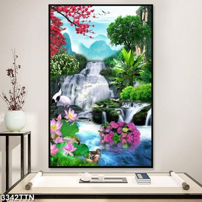 File PSD Tranh sơn thủy thác nước 3342TTN (bản gốc) cho nhà in