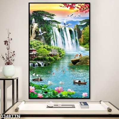 File ảnh Tranh sơn thủy thác nước 3348TTN (gốc) in standee