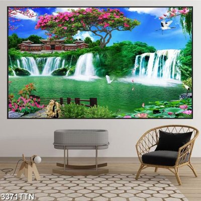 File gốc Tranh sơn thủy thác nước 3371TTN (phong cách) tối giản