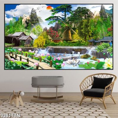 File gốc Tranh sơn thủy thác nước 3381TTN (trang trí) phòng ngủ