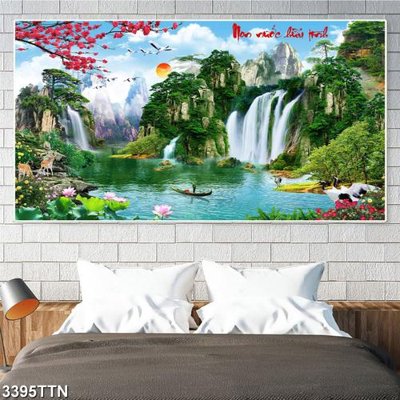 File in trần Tranh sơn thủy thác nước 3395TTN (file gốc) phong thủy