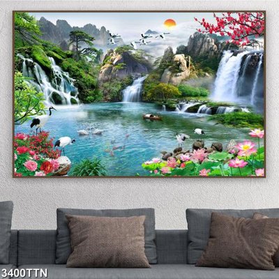 Hình ảnh file gốc Tranh sơn thủy thác nước 3400TTN cho in UV