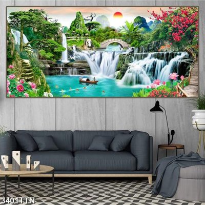 File in mica Tranh sơn thủy thác nước 3401TTN (bản gốc) siêu trong