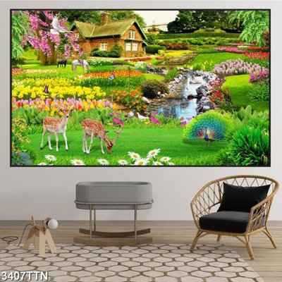 File tranh Tranh sơn thủy thác nước 3407TTN (bản gốc) treo tường