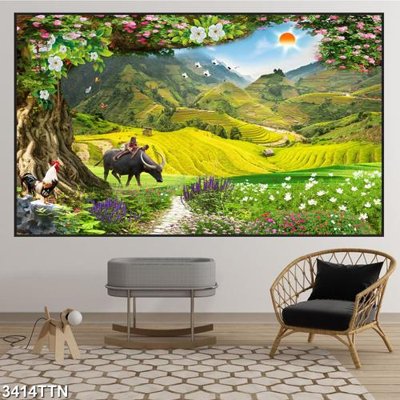 Hình ảnh file gốc Tranh sơn thủy thác nước 3414TTN cho in UV