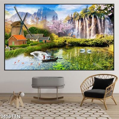 Download file Tranh sơn thủy thác nước 3416TTN (gốc) in mica bàn thờ