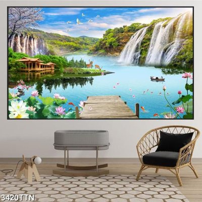 File in ấn Tranh sơn thủy thác nước 3420TTN chuyên nghiệp