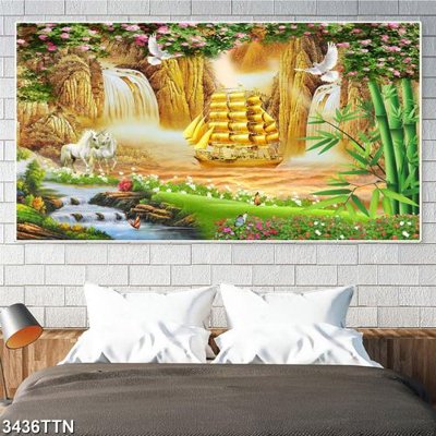 File tranh in trần Tranh sơn thủy thác nước 3436TTN (ảnh gốc siêu nét)