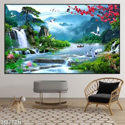 File PSD Tranh sơn thủy thác nước 3457TTN (gốc) cho in quảng cáo