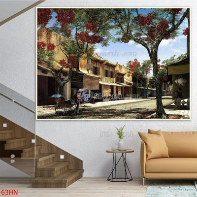 File gốc File tranh hà nội xưa 63HN (phong cách) tối giản