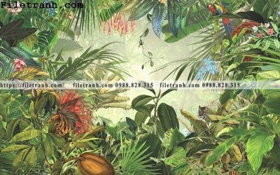 Hình ảnh file gốc in lụa Buc tuong nen hong hac rung nhiet doi Bac Au 115