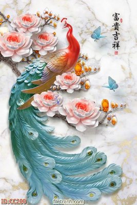 File in trần File gốc tranh chim công CC200 (file gốc) xuyên sáng