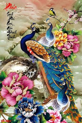 File gốc File gốc tranh chim công CC281 (in lụa) tranh phong thủy