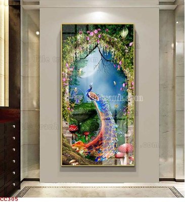 File in trần File gốc tranh chim công CC305 (bản gốc) trời sao