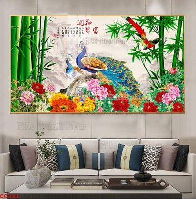 File tranh in tráng gương File gốc tranh chim công CC331 (siêu nét)