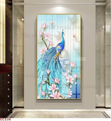File tranh File gốc tranh chim công CC336 (bản gốc) in lụa 3D
