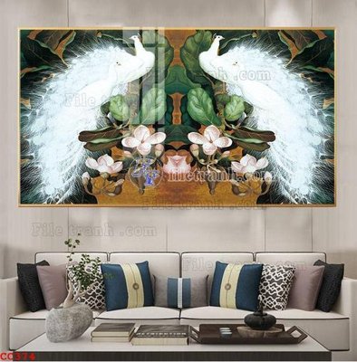 File gốc File gốc tranh chim công CC374 (in lụa) tranh mã đáo