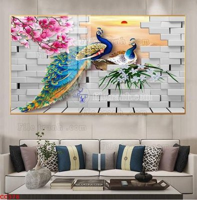 Tải file File gốc tranh chim công CC378 (PSD) cho in tranh kính