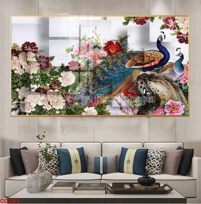 File tranh File gốc tranh chim công CC391 (ảnh gốc) in trần nhà