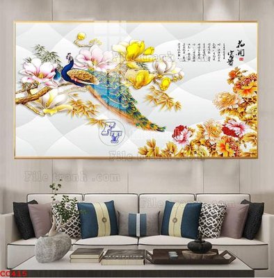 File tranh gốc in trần nhà File gốc tranh chim công CC415 3D