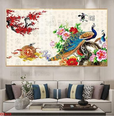 File tranh quảng cáo File gốc tranh chim công CC419 (download file gốc)