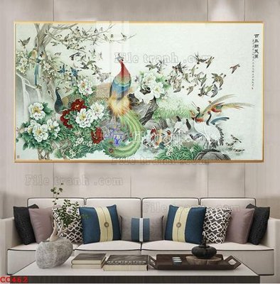 File gốc in tráng gương File gốc tranh chim công CC462 chi tiết