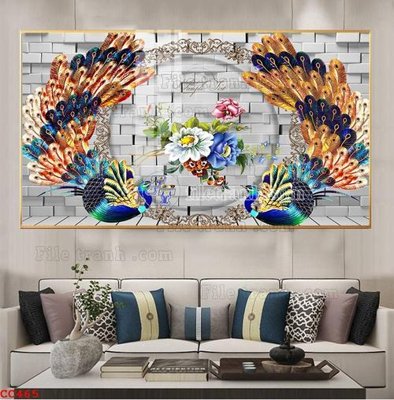 File gốc File gốc tranh chim công CC465 (in tráng gương) sang trọng