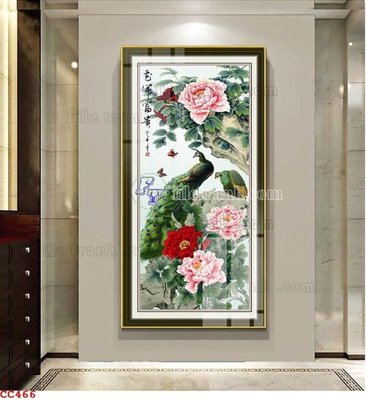 File in trần File gốc tranh chim công CC466 (bản gốc 3D) sống động