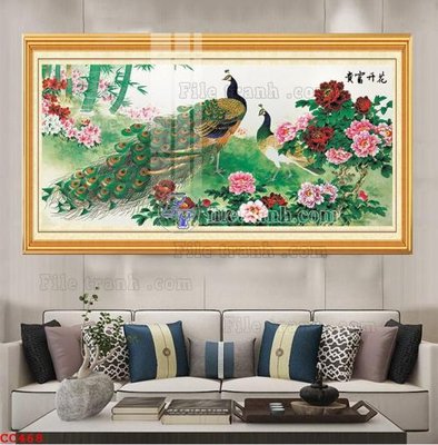 File in lụa File gốc tranh chim công CC468 (hoa văn) File gốc tranh chim công CC468