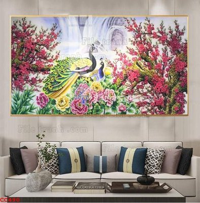 File tranh gốc in trần nhà File gốc tranh chim công CC490 3D