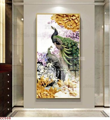 File ảnh File gốc tranh chim công CC508 (gốc) trang trí khách sạn