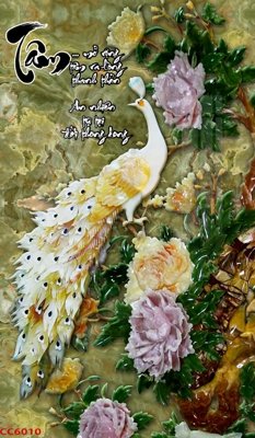 File tranh File gốc tranh chim công CC6010 (bản gốc) in lụa dán tường