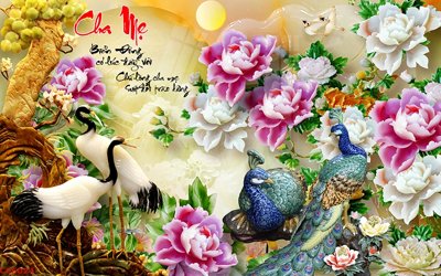 File tranh File gốc tranh chim công CC6024 (bản gốc) in lụa 3D