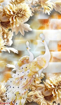 File tranh File gốc tranh chim công CC6171 (bản gốc) in lụa dán tường