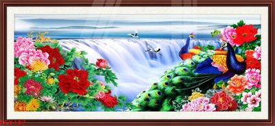 File in trần File gốc tranh chim công CC6187 (bản gốc) bầu trời