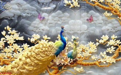 File tranh File gốc tranh chim công CC6205 (ảnh gốc) in trần 3D
