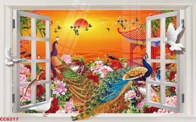 File tranh gốc in trần nhà File gốc tranh chim công CC6217 3D