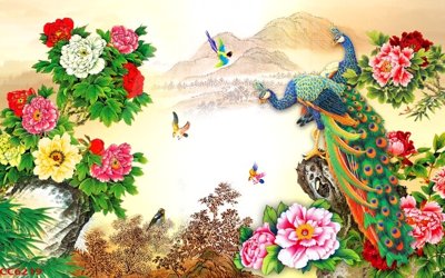 File ảnh File gốc tranh chim công CC6219 (gốc) in biển hiệu