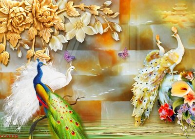 File gốc File gốc tranh chim công CC6336 (in lụa) họa tiết 3D