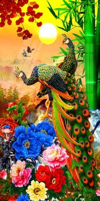 File gốc File gốc tranh chim công CC6367 (in tráng gương) nghệ thuật