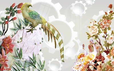 File in trần File gốc tranh chim công CC6374 (file gốc) hoa văn 3D