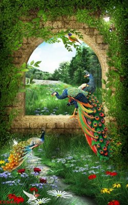 File in trần File gốc tranh chim công CC6452 (bản gốc) đại dương