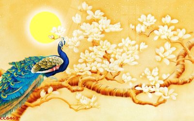 File tranh gốc in trần nhà File gốc tranh chim công CC6469 3D