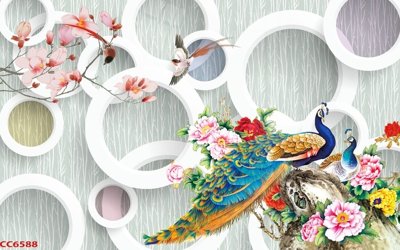 File tranh gốc in trần nhà File gốc tranh chim công CC6588 3D