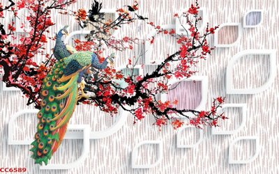 File in trần File gốc tranh chim công CC6589 (bản gốc) hoa văn