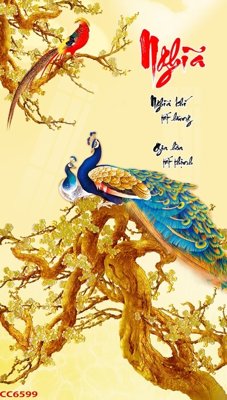 Download file gốc File gốc tranh chim công CC6599 (in lụa) hoa lá