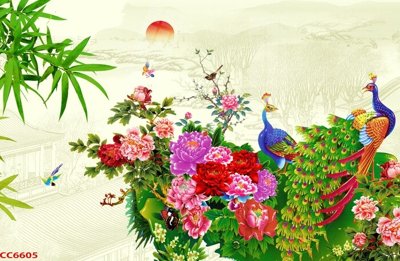 File gốc File gốc tranh chim công CC6605 (PNG) không nền chất lượng