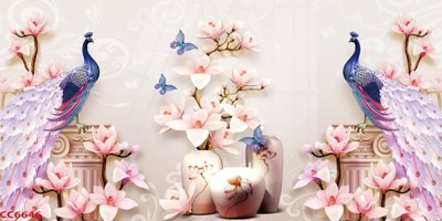 File tranh File gốc tranh chim công CC6646 (bản gốc) in lụa 5D