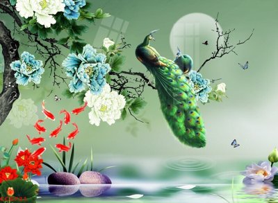 Tải file File gốc tranh chim công CC6731 (PSD) cho in tranh 3D